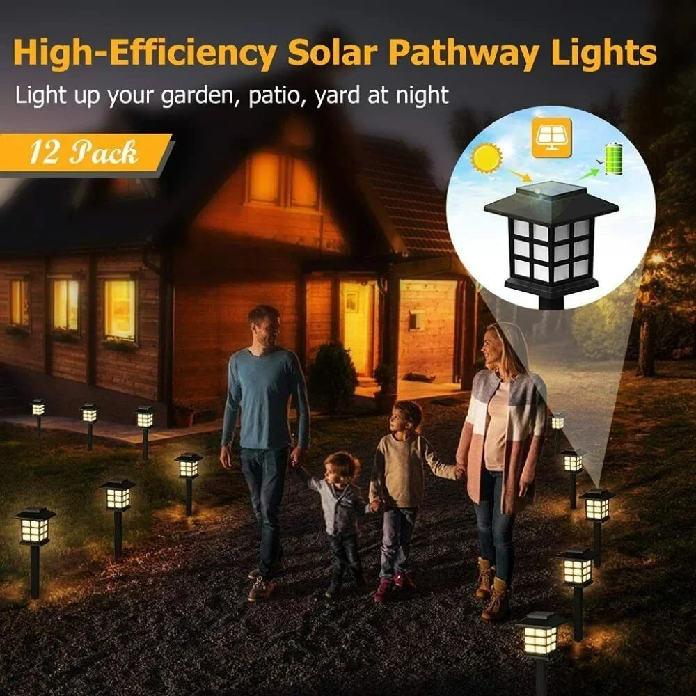 Outdoor Solar Lights (12 Pack) Warm Light Solar Garden Pathway Lights